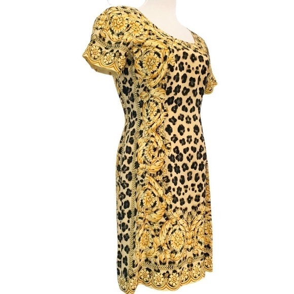 SALE! Y2K BLOOMINGDALES SILK Scarf Print office Siren Shift Dress 10 Petites - Picture 1 of 7